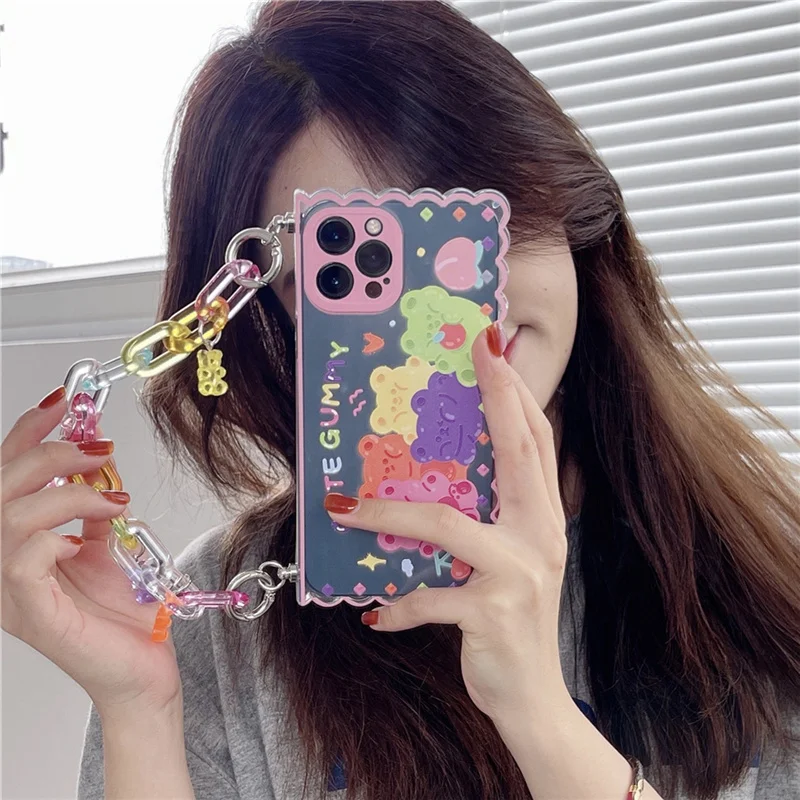 Korean Cute Cindy Bear Bracelet Wavy Edge Phone Case For iPhone 11 12 Pro XS Max X XR Stylish Square Soft Shockproof Back Cover 
Korean Cute Cindy Bear Bracelet Wavy Edge Phone Case For iPhone 11 12 Pro XS Max X XR Stylish Square Soft Shockproof Back Cover