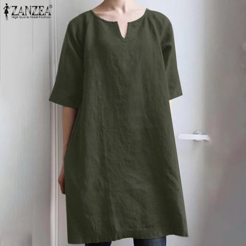 Women Spring Solid Shirt ZANZEA Vintage V Neck Half Sleeve Blouse Fashion Cotton Linen Blusas Loose Vintage Top Chemise Oversize
Women Spring Solid Shirt ZANZEA Vintage V Neck Half Sleeve Blouse Fashion Cotton Linen Blusas Loose Vintage Top Chemise Oversize