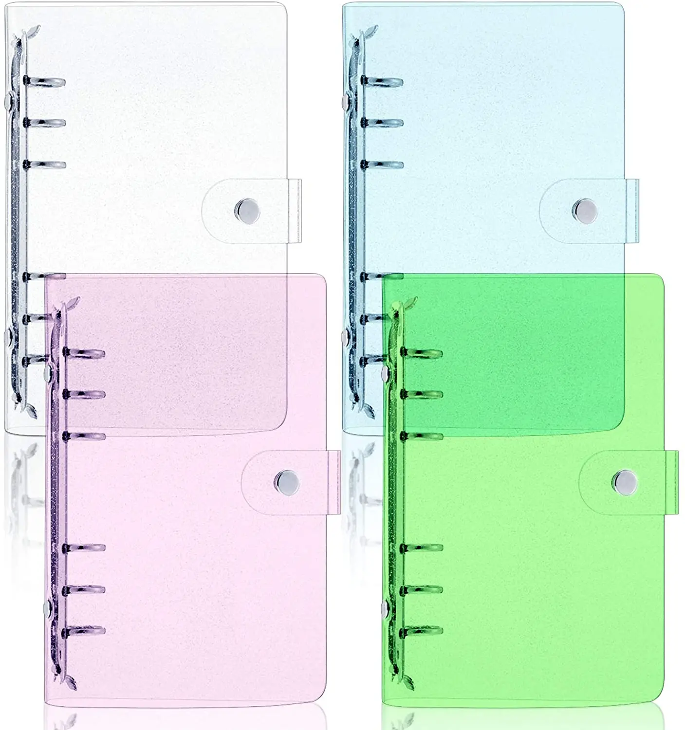 A6 soft PVC 6-ring binder cover with flashing transparent notebook zipper bag loose-leaf core book with snap button close binder
A6 soft PVC 6-ring binder cover with flashing transparent notebook zipper bag loose-leaf core book with snap button close binder