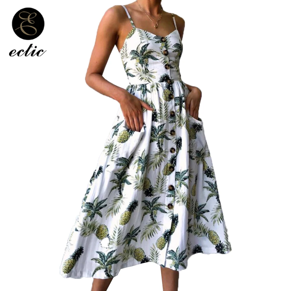 

Sunflower Clothing Pineapple Print Dress Women Robe Femme Ete 2021 Front Button Vintage Dress Dot Sukienka Sundress Big Size