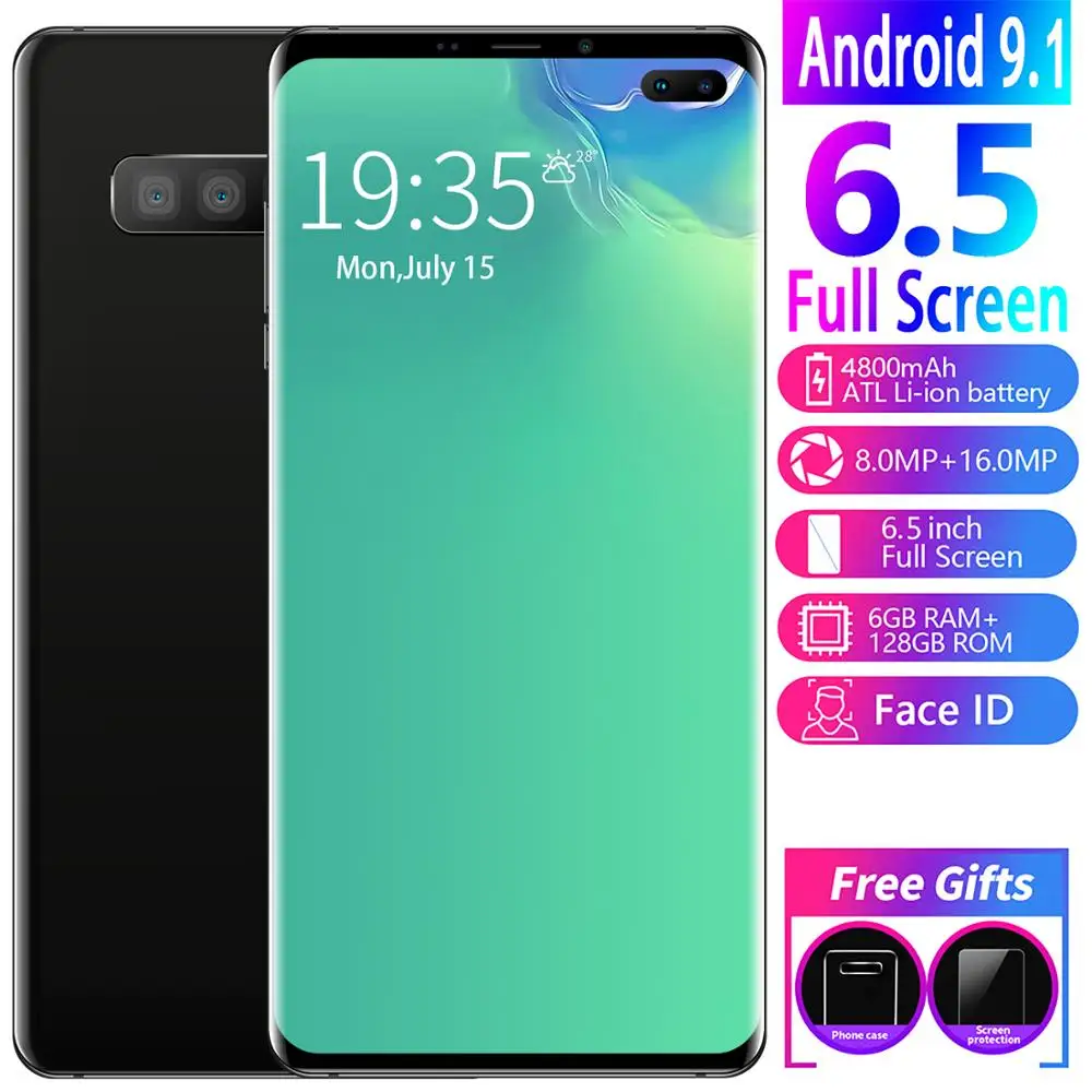 Global S10+ 6.5 Inch 8+256GB Andriod9.1 Smart Phone Face ID Dual SIM 8+16MP Cell Phone 4800mAh 8 Core Smartphones Free Gifts
Global S10+ 6.5 Inch 8+256GB Andriod9.1 Smart Phone Face ID Dual SIM 8+16MP Cell Phone 4800mAh 8 Core Smartphones Free Gifts