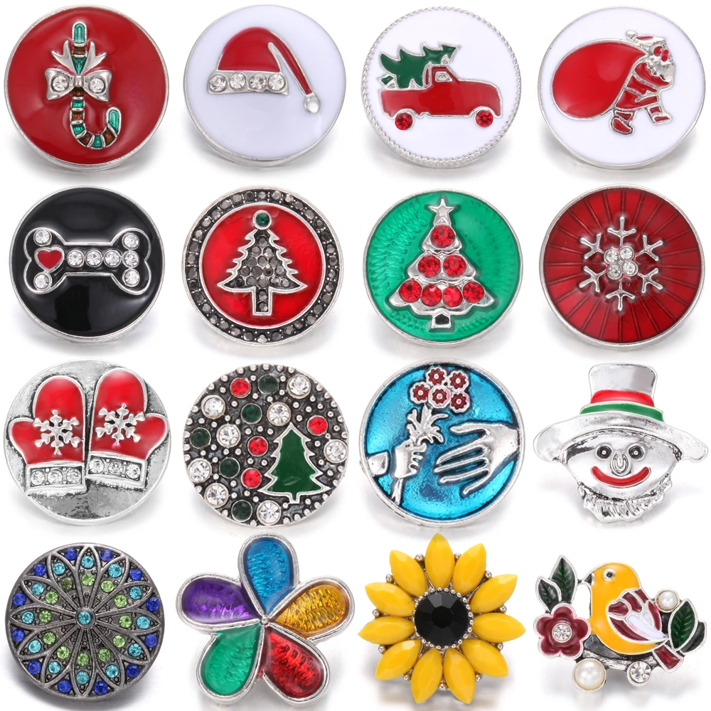 

6pcs/lot Christmas Snap Jewelry Crystal Reindeer Bells Snowflake Metal 18mm Snap Buttons Fit Snap Button Bracelet Christmas Gift