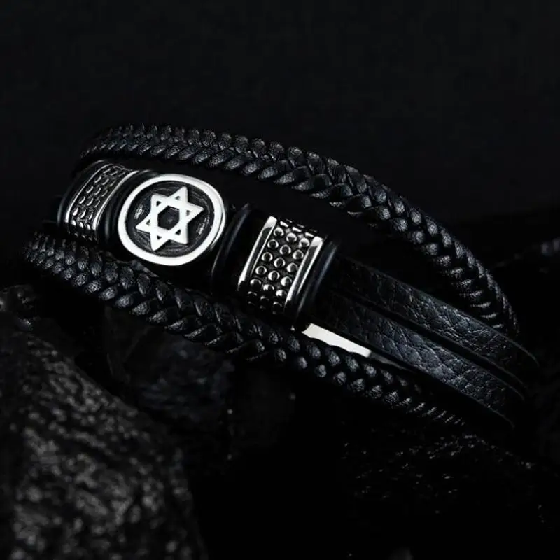 Classic Multilayer Leather Wrap Bracelet for Men David Star Bracelet Bangle with Magnetic Clasp
Classic Multilayer Leather Wrap Bracelet for Men David Star Bracelet Bangle with Magnetic Clasp