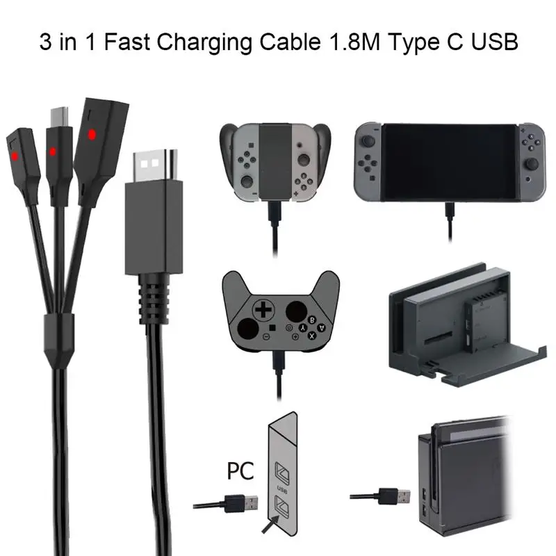 Nintend Switch 3 in 1 Fast Charging Cable 1.8M Type C USB Charger Power Data Cable For Nintend Switch Console Joy-con Controller
Nintend Switch 3 in 1 Fast Charging Cable 1.8M Type C USB Charger Power Data Cable For Nintend Switch Console Joy-con Controller