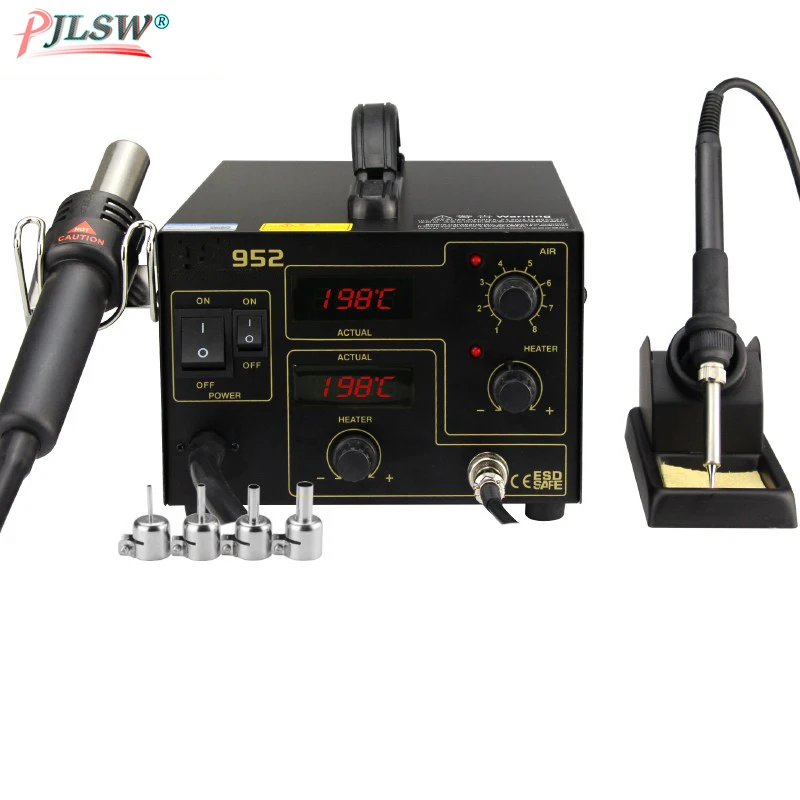 952 Desoldering Station Hot Air Gun Soldering Iron2 in 1BGA rework station 270W welding tools SMD thermostatic soldering station
952 Desoldering Station Hot Air Gun Soldering Iron2 in 1BGA rework station 270W welding tools SMD thermostatic soldering station