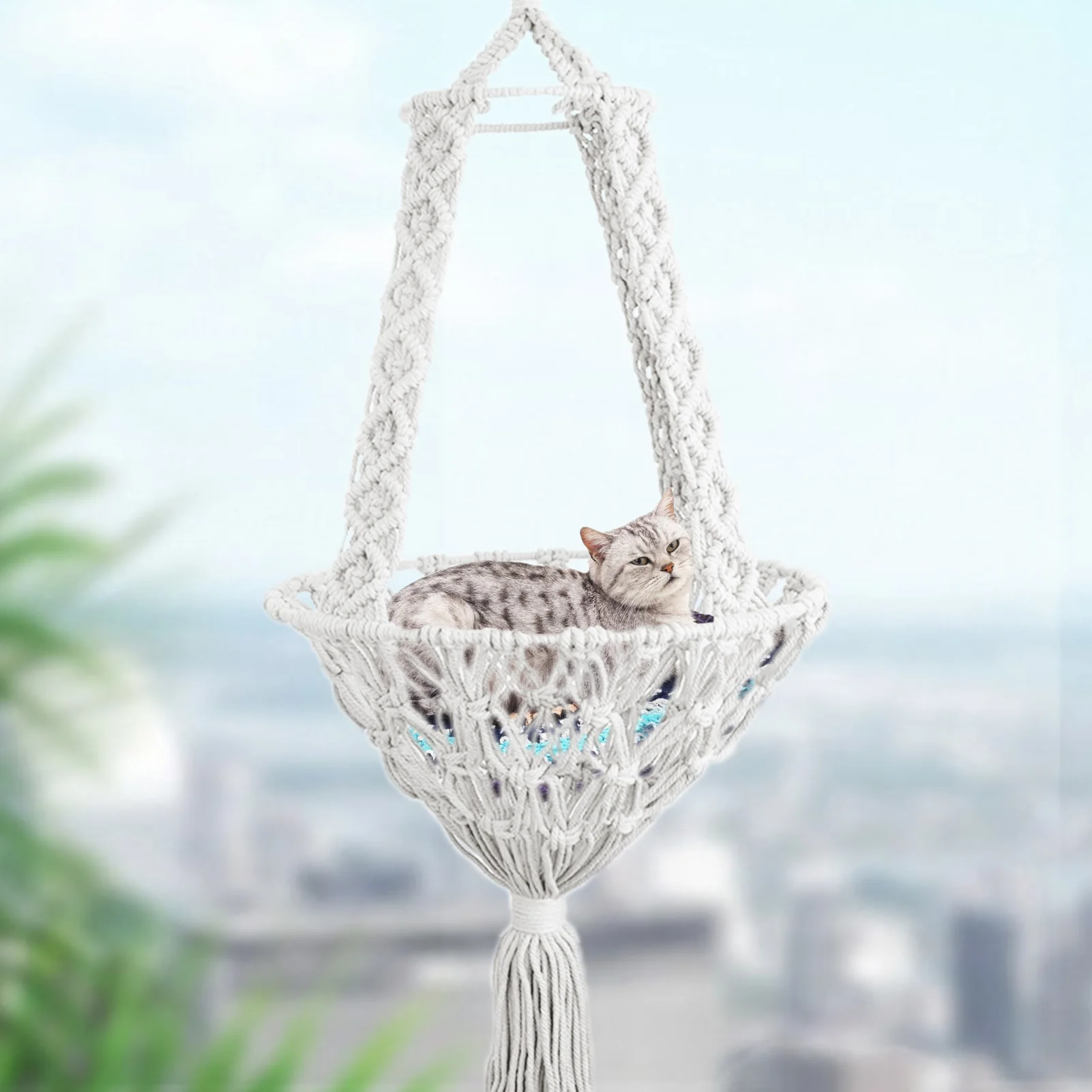 Ins Style Cotton Rope Woven Cat Hammock Macrame Safe Hanging Nest Swing For Small Pet Decorative Bed Practical | Дом и сад