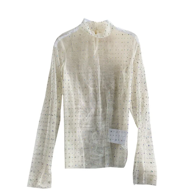 Sequined Bottoming Shirt Women's Long-sleeved Autumn/winter Mesh Half-high Collar with See-through Gauze Temperament Top HK091
Sequined Bottoming Shirt Women's Long-sleeved Autumn/winter Mesh Half-high Collar with See-through Gauze Temperament Top HK091