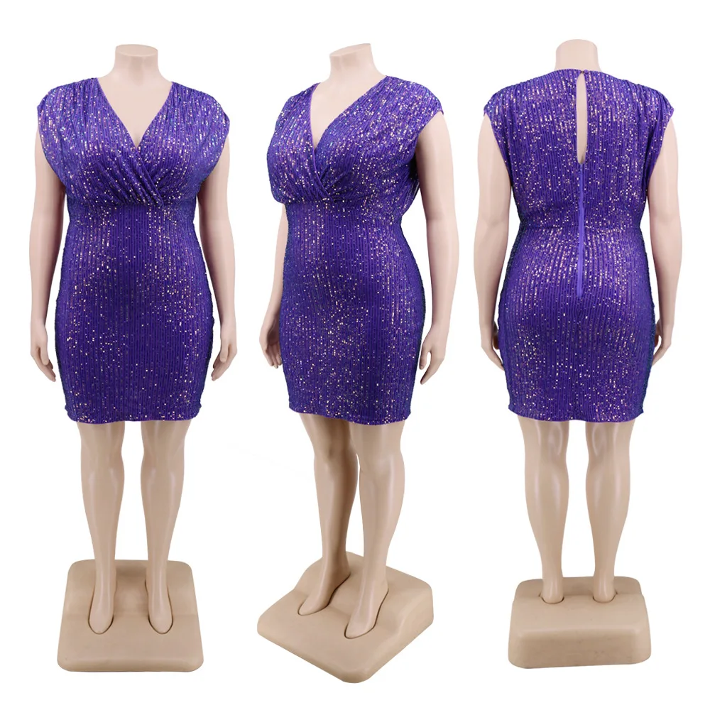 Women Club Party Dresses Sparkly Sequins Splicing Deep V Neck Sleeveless Bandage Dress Elegant Solid Pencil Plus Size Dress
Women Club Party Dresses Sparkly Sequins Splicing Deep V Neck Sleeveless Bandage Dress Elegant Solid Pencil Plus Size Dress