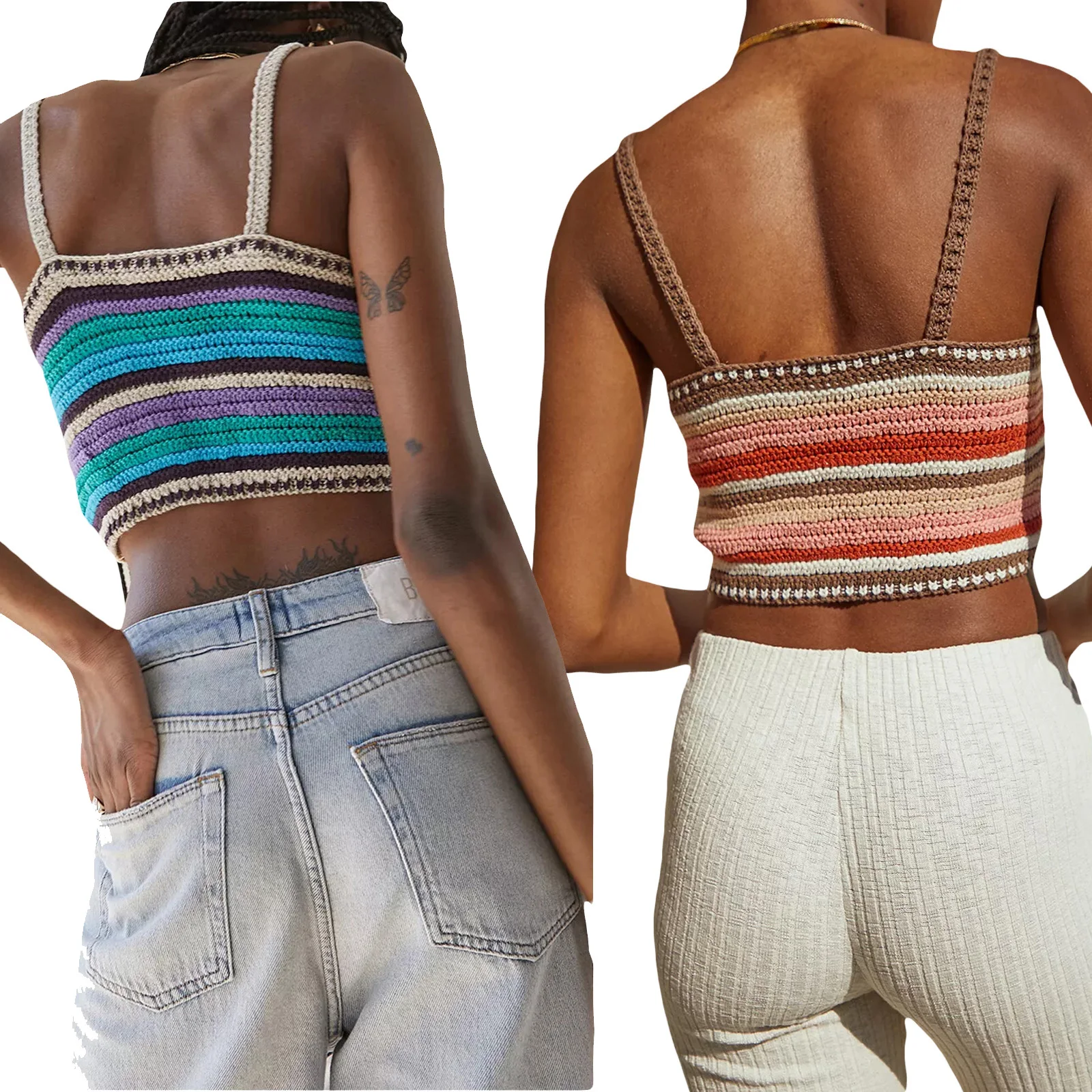 Summer Ladies Sexy Midriff-baring Camisole, Girls Creative Colorful Stripe V-neck Sleeveless Base Shirt Knitted Tops
Summer Ladies Sexy Midriff-baring Camisole, Girls Creative Colorful Stripe V-neck Sleeveless Base Shirt Knitted Tops