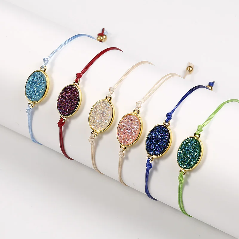 Fashion Druzy Resin Big Oval Charms Bracelet Handmade Braided String Rope Woven Bracelets for Women Prayer Jewelry Dropshipping
Fashion Druzy Resin Big Oval Charms Bracelet Handmade Braided String Rope Woven Bracelets for Women Prayer Jewelry Dropshipping