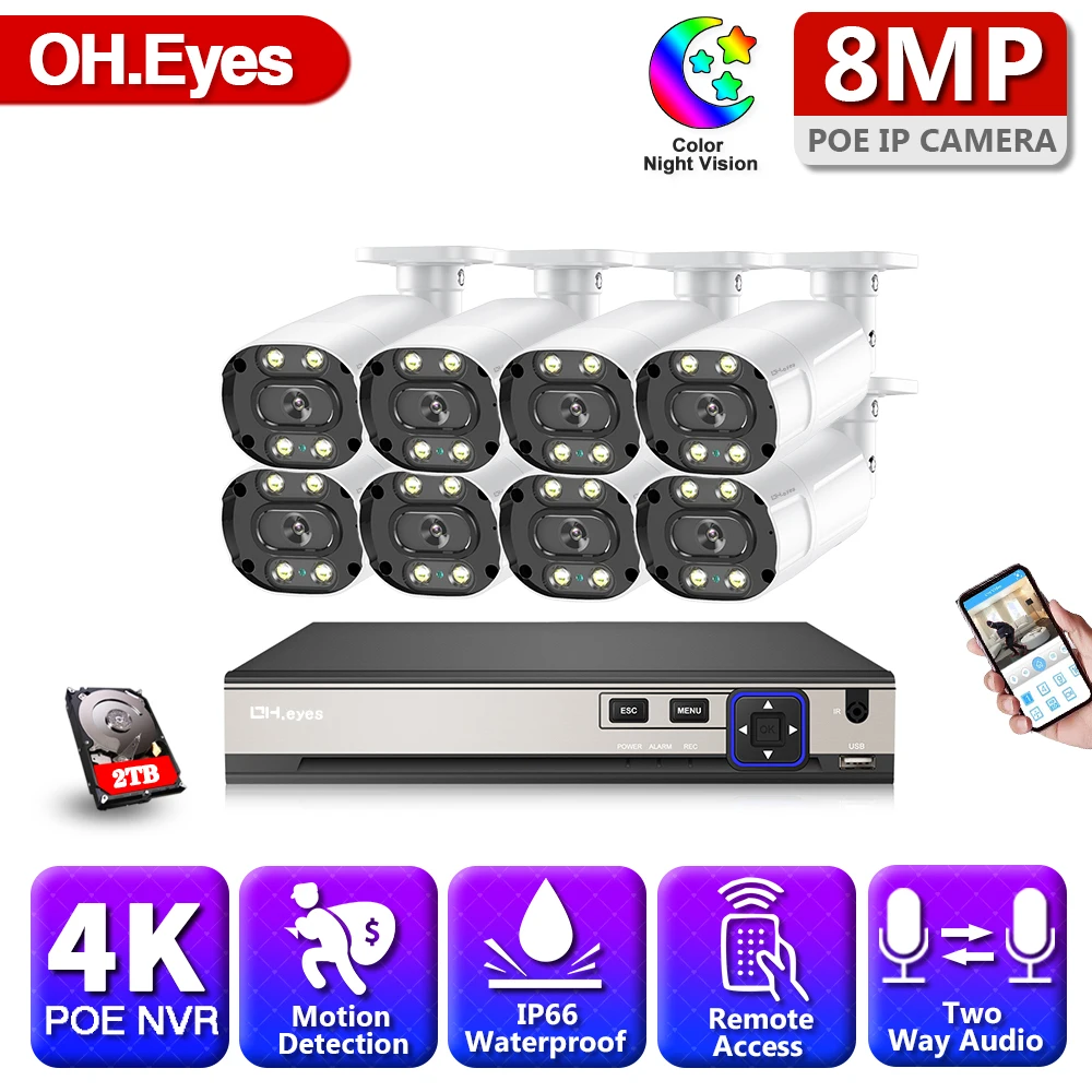 H.265 8CH 4K 8MP POE NVR CCTV System Waterproof 8MP Outdoor Bullet Audio IP Camera P2P Remote Video Security Surveillance Set
H.265 8CH 4K 8MP POE NVR CCTV System Waterproof 8MP Outdoor Bullet Audio IP Camera P2P Remote Video Security Surveillance Set