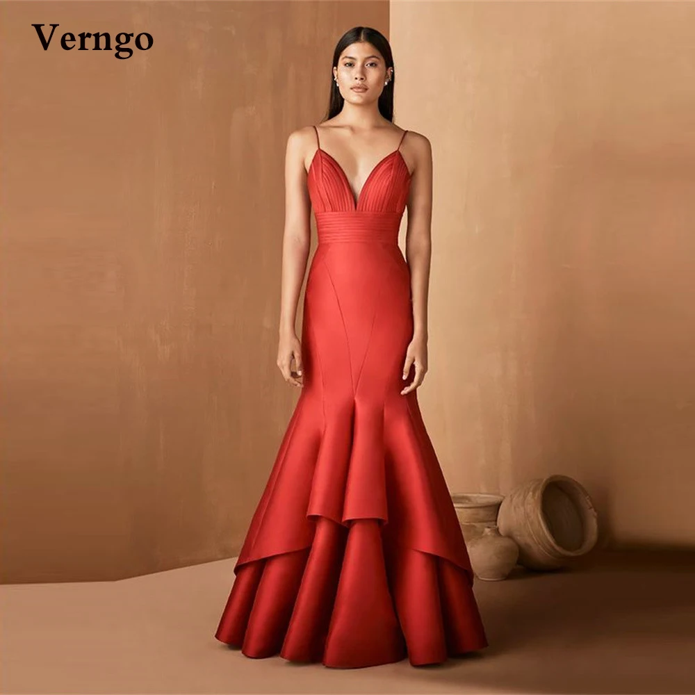 Verngo Modern Red Satin Mermaid Evening Dresses Spaghetti Straps Tiered Skirt Women Formal Gowns Floor Length Prom Dress
Verngo Modern Red Satin Mermaid Evening Dresses Spaghetti Straps Tiered Skirt Women Formal Gowns Floor Length Prom Dress
