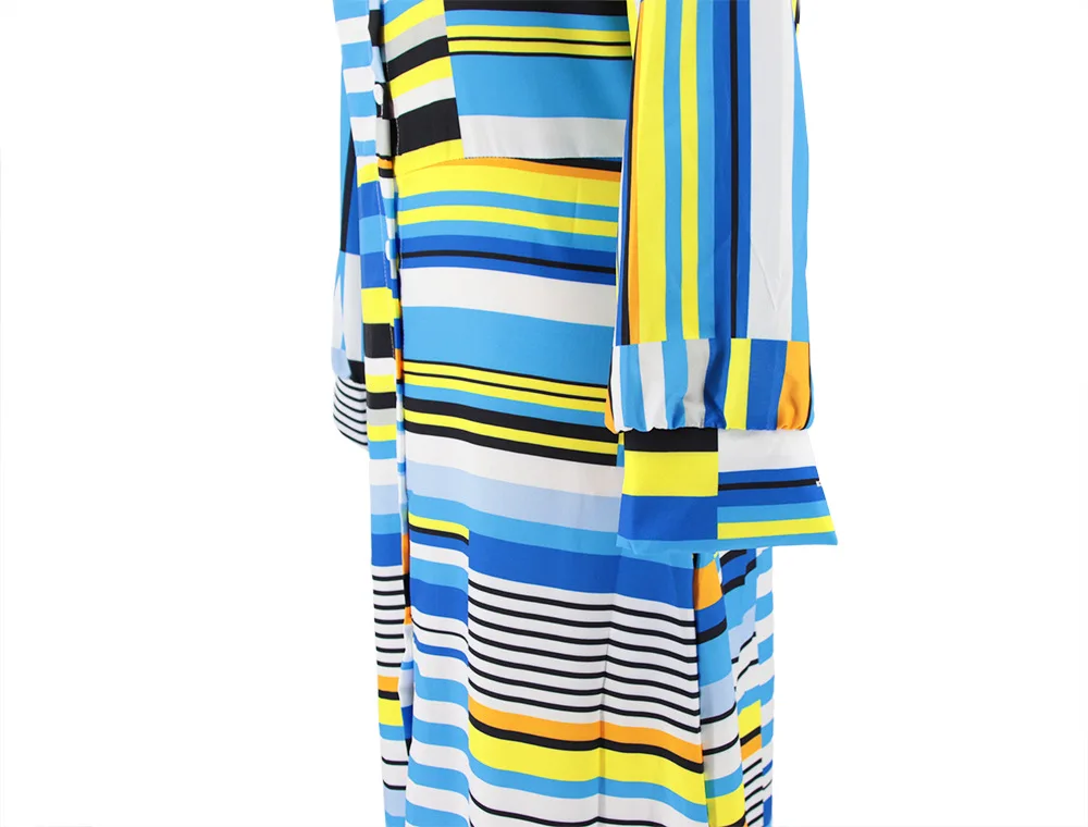 Women Dresses Long Sleeves Colorful Striped Print Casual Slimming Waist Floor Length Dress With Slashes Nightclub (no belt) 
Women Dresses Long Sleeves Colorful Striped Print Casual Slimming Waist Floor Length Dress With Slashes Nightclub (no belt)