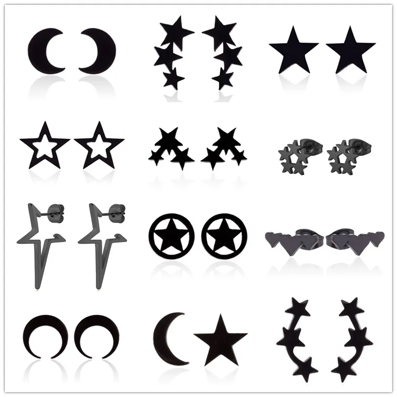 Stainless Steel Crescent Moon Five-pointed Star Studs Ear Climber Earring Piercing Ear Jackets pendiente mujer moda 2020 Brincos
Stainless Steel Crescent Moon Five-pointed Star Studs Ear Climber Earring Piercing Ear Jackets pendiente mujer moda 2020 Brincos