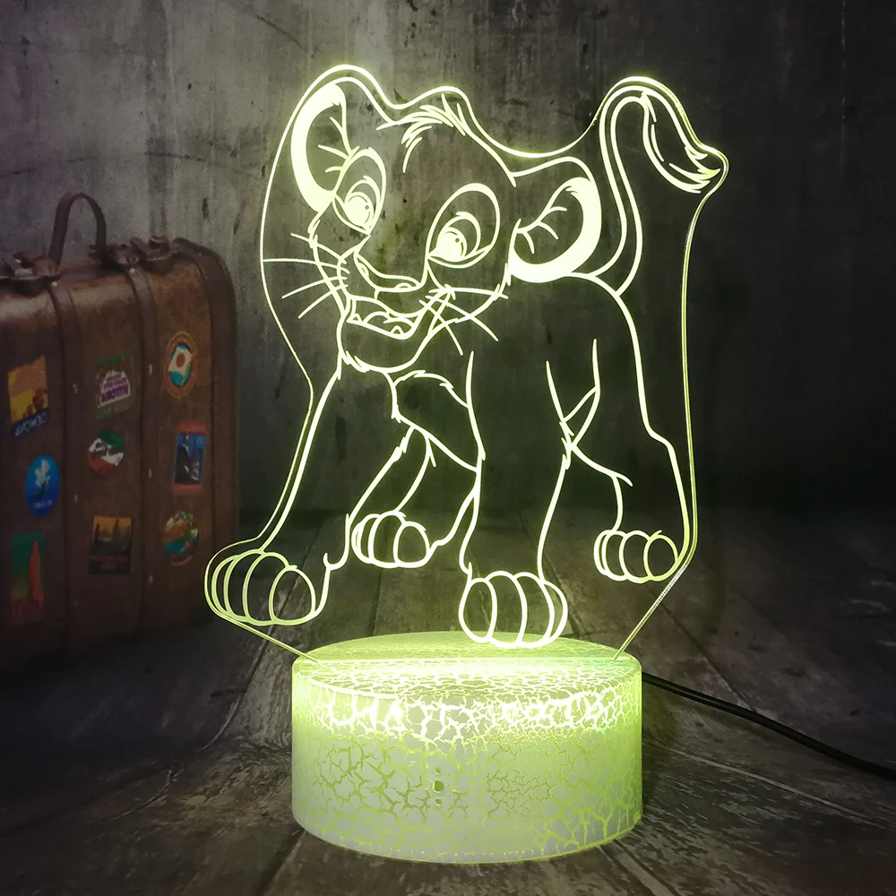 Новый Король Лев маленький Симба 3D светодиодный ночной Светильник RGB 7 цветов