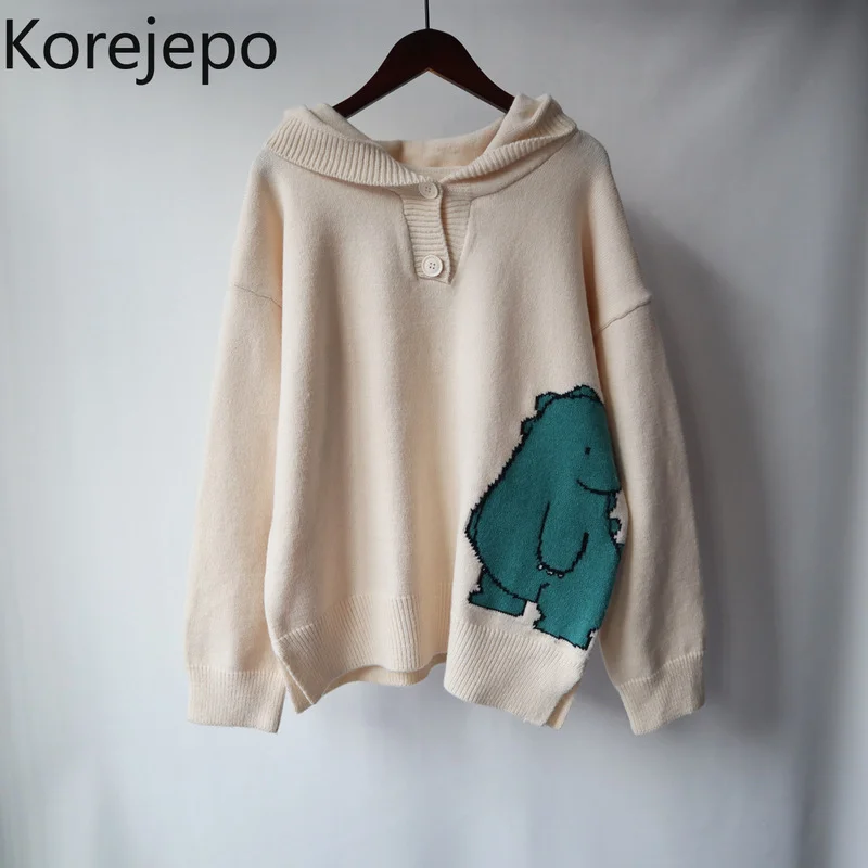 Korejepo Women Knitted Pullover 2021 Autumn Winter New Cartoon Dinosaur Printed Sweater Korean Style Loose Hooded Knitted Tops
Korejepo Women Knitted Pullover 2021 Autumn Winter New Cartoon Dinosaur Printed Sweater Korean Style Loose Hooded Knitted Tops