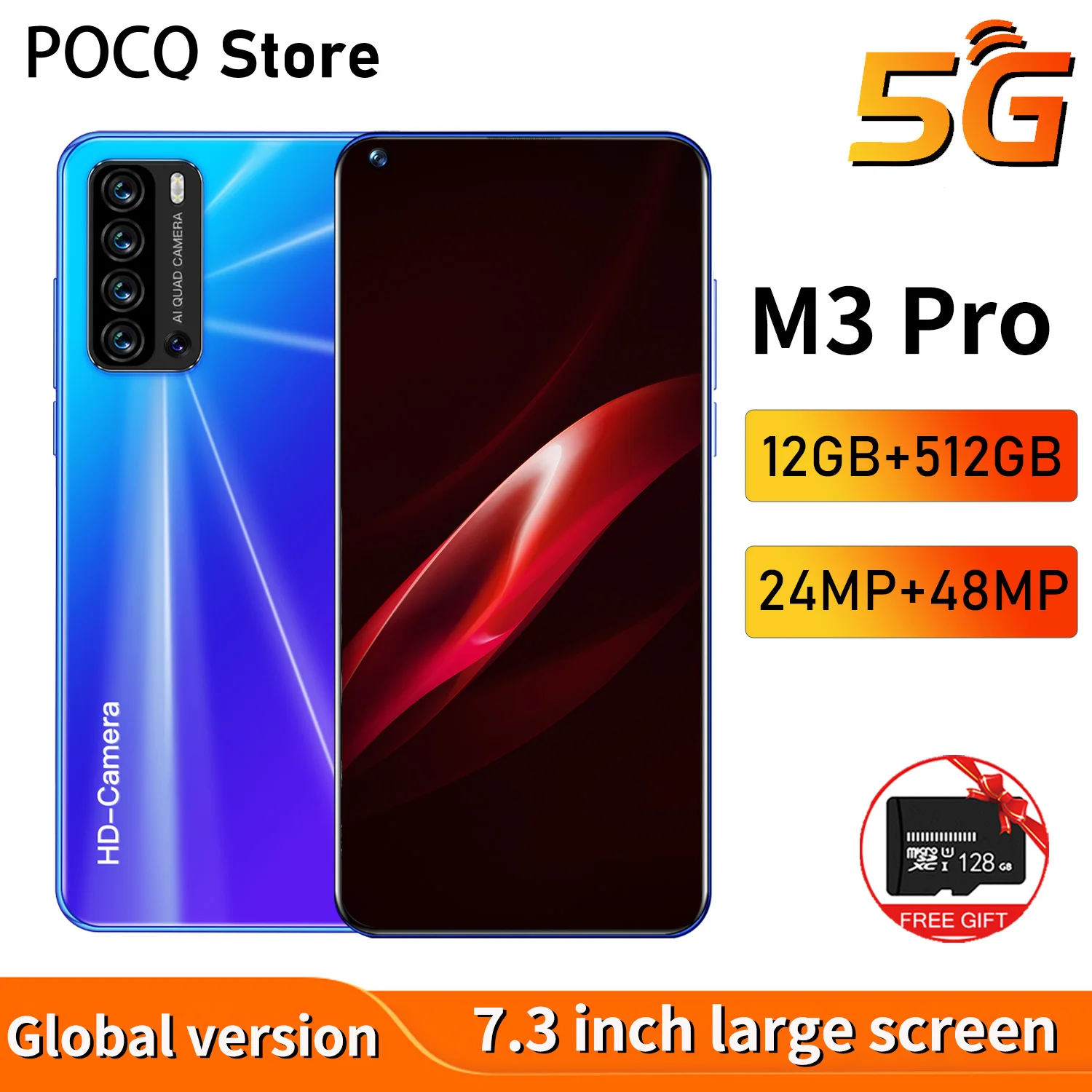 Global Version POCQ M3 Pro 5G Smartphone 12GB+512GB Android Mobile Phone 24MP+48MP Cell phone 7.3inch Smart phones 4G Celulares 
Global Version POCQ M3 Pro 5G Smartphone 12GB+512GB Android Mobile Phone 24MP+48MP Cell phone 7.3inch Smart phones 4G Celulares