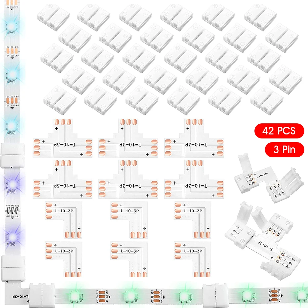 42pcs LED Light Strip Connector For 10mm 3Pin Solderless LED Strip Connector Adapter With Gapless Clips T/L Shape Connectors
42pcs LED Light Strip Connector For 10mm 3Pin Solderless LED Strip Connector Adapter With Gapless Clips T/L Shape Connectors
