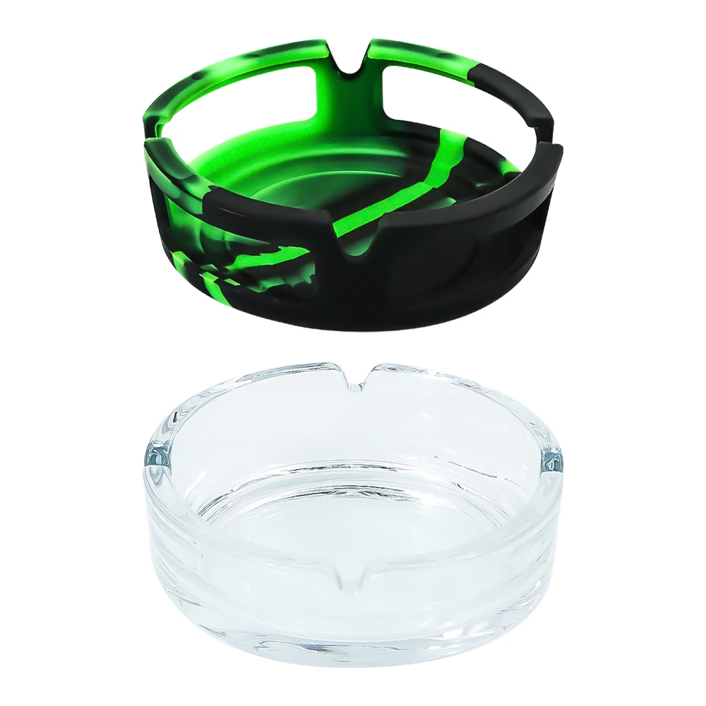 Crystal Glass Cigarette Ashtray with Reggae Color Silicone Case Cigars Ash Smoking Ashtray Suit Women Men Smoker Outdoor 
Crystal Glass Cigarette Ashtray with Reggae Color Silicone Case Cigars Ash Smoking Ashtray Suit Women Men Smoker Outdoor