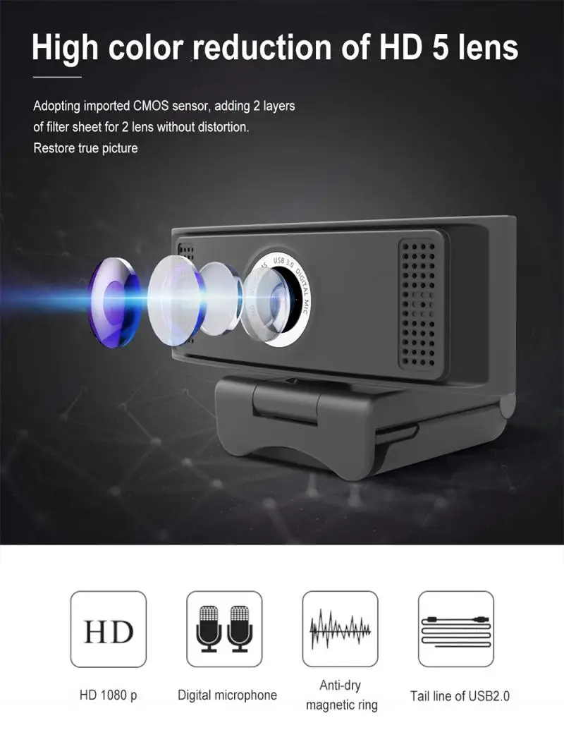 HD 1080P Webcam Computer PC Web Camera With Microphone For Live Broadcast Video Calling Conference Workcamara Web Auto Focus
HD 1080P Webcam Computer PC Web Camera With Microphone For Live Broadcast Video Calling Conference Workcamara Web Auto Focus