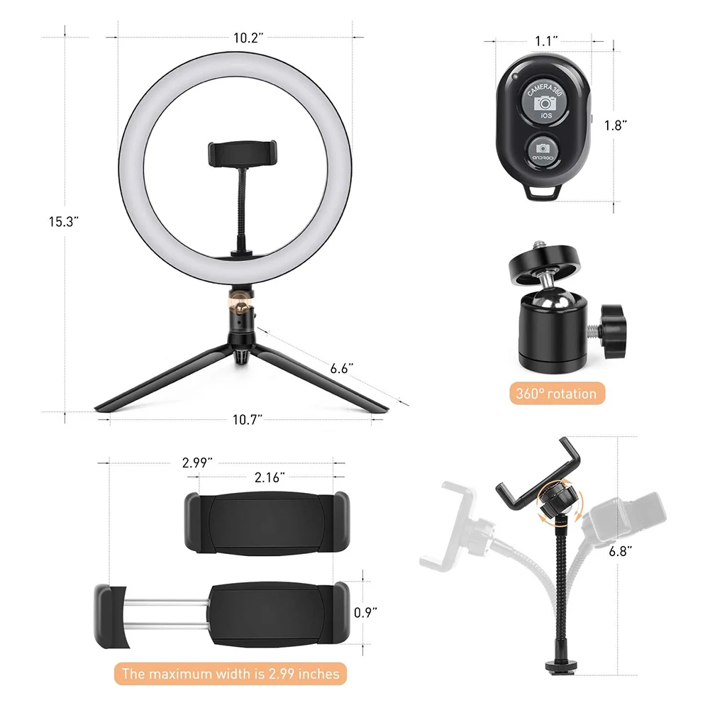 26cm Dimmable LED Ring Fill Light Bluetooth Selfie Makeup Lamp with Tripod Stand with Tripod Dimmable Phone Holder Adjustable
26cm Dimmable LED Ring Fill Light Bluetooth Selfie Makeup Lamp with Tripod Stand with Tripod Dimmable Phone Holder Adjustable