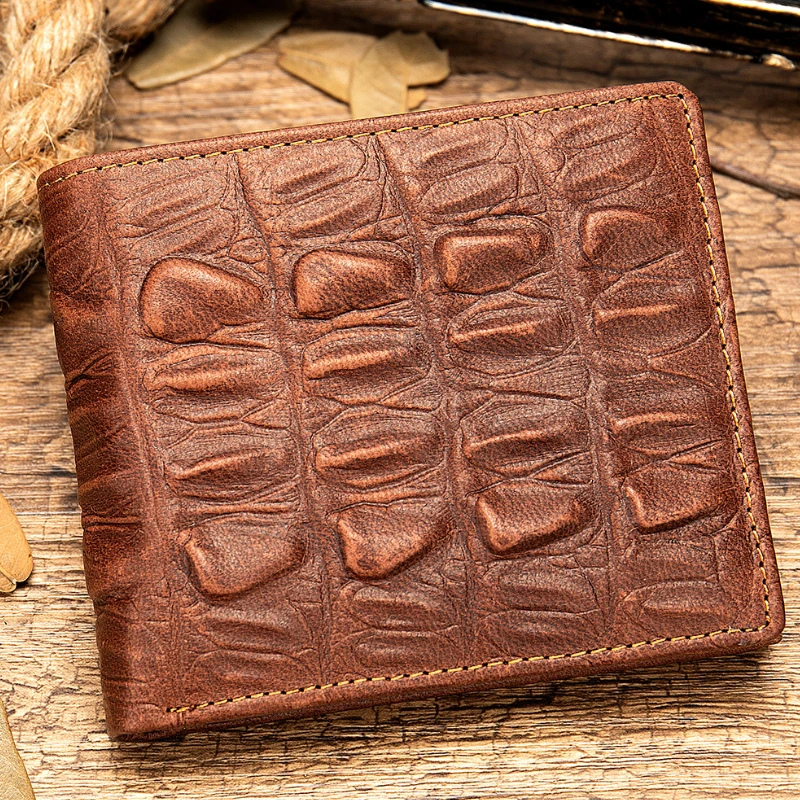 Cool Fashion Short Wallet For Man Crocodile Pattern Card Cash Photo Purse In Pants Pocket Men Male Genuine Leather | Багаж и сумки