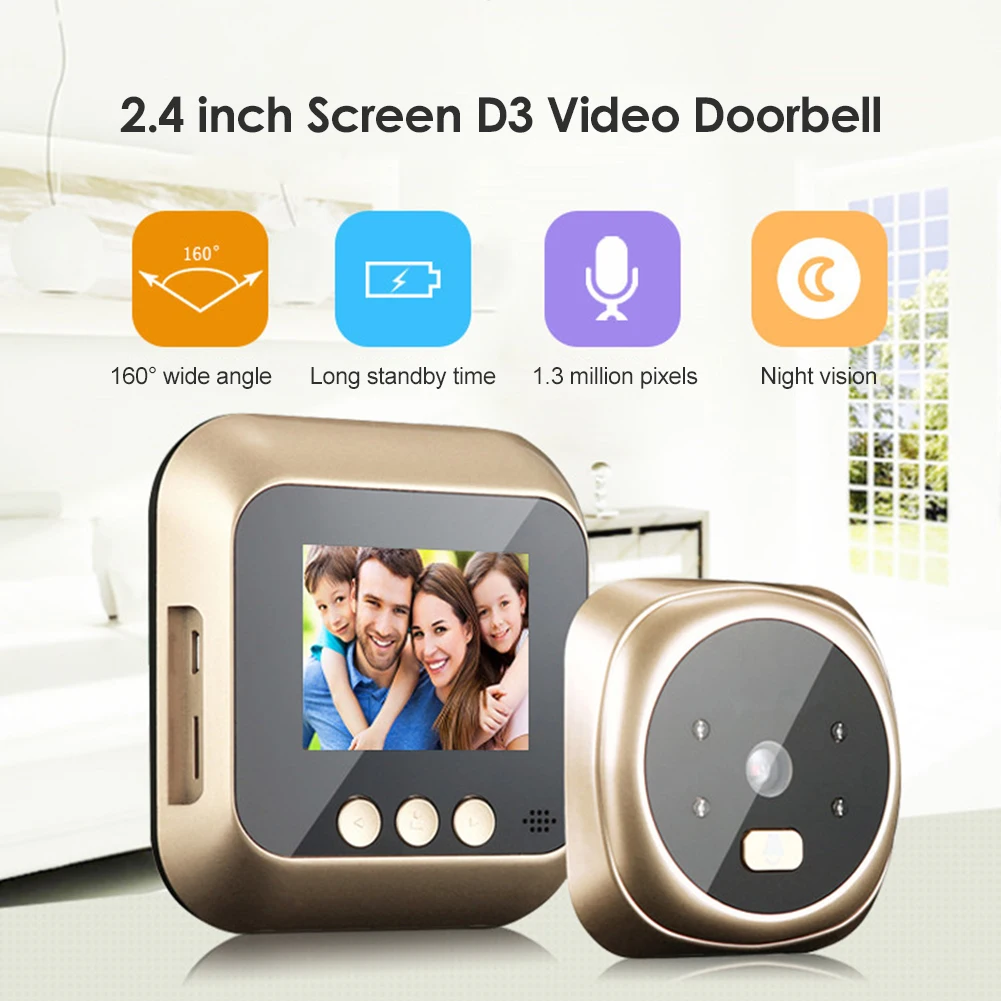 D3 2.4 Inch Digital Doorbell Night Vision Door Video Eye Camera Viewer 720P PIR 1.3 Million Pixel Infrared Photo Vision Camera
D3 2.4 Inch Digital Doorbell Night Vision Door Video Eye Camera Viewer 720P PIR 1.3 Million Pixel Infrared Photo Vision Camera