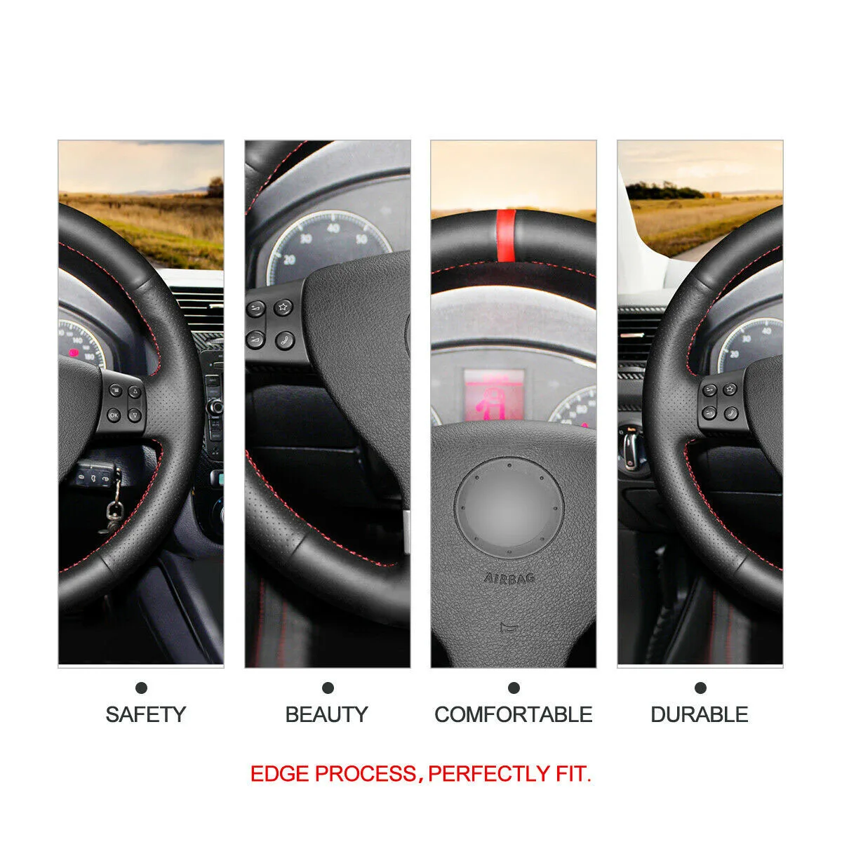 Hand Stitch Black Artificial Leather(PU) Steering Wheel Cover for Volkswagen VW Jetta Tiguan Passat EOS
Hand Stitch Black Artificial Leather(PU) Steering Wheel Cover for Volkswagen VW Jetta Tiguan Passat EOS