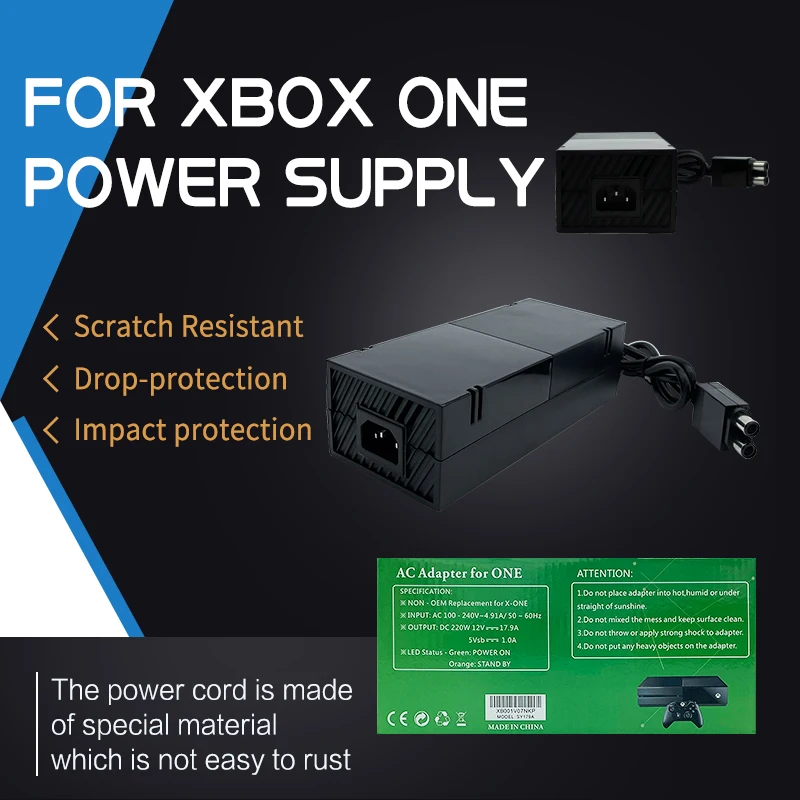 

Power Supply Brick Power Adapter for Xbox One AC Adapter Replacement Charger Cord Cable for Microsoft 100-240V Voltage