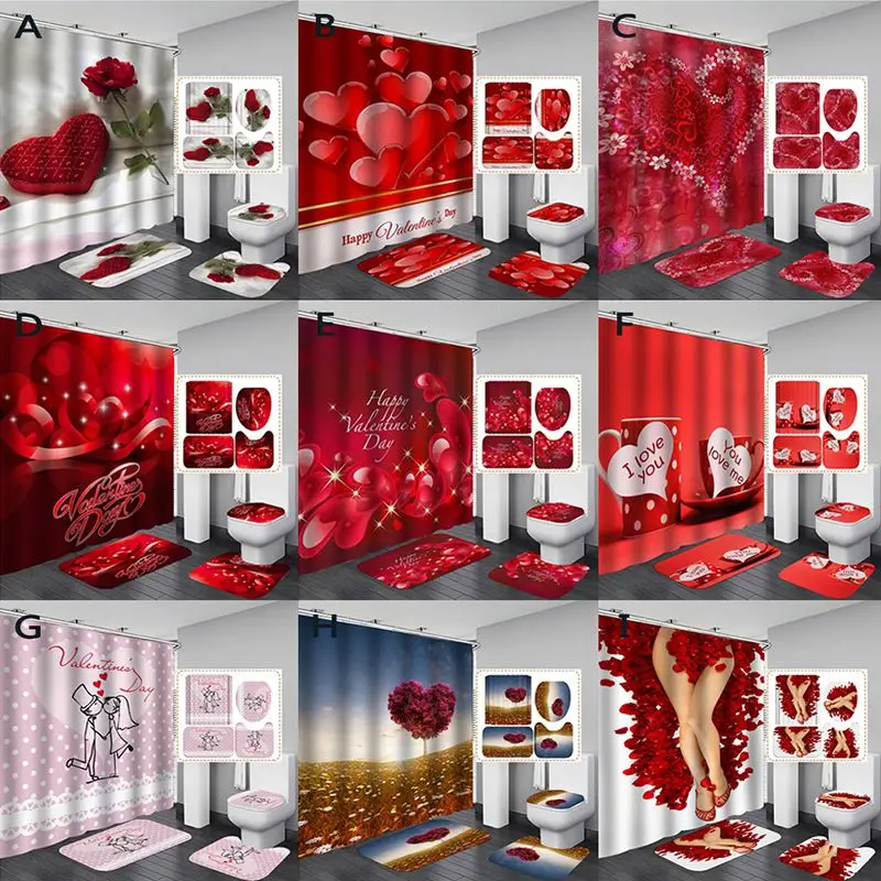 Valentine's Day Gifts Shower Curtain 3D Digital Printing Bathroom Home Hotel Products 4-piece Set Home Beautiful Decor 
Valentine's Day Gifts Shower Curtain 3D Digital Printing Bathroom Home Hotel Products 4-piece Set Home Beautiful Decor