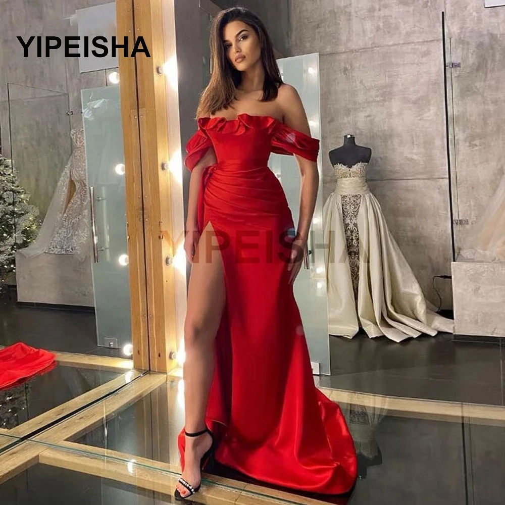 Red Off The Shoulder Strapless Evening Dresses Sweep Train Front Side Slit Floor Length Sleeveless Layered Fold Prom Party Gown
Red Off The Shoulder Strapless Evening Dresses Sweep Train Front Side Slit Floor Length Sleeveless Layered Fold Prom Party Gown