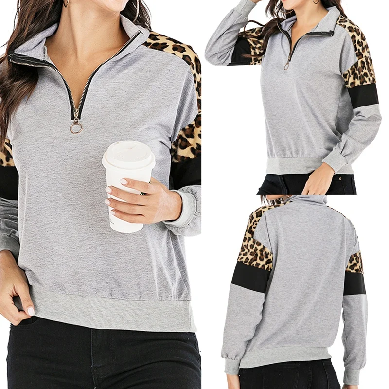 Winter Sweatshirt Fashion Leopard Patchwork Sweatshirt Zipper Pullovers Women Winter Tops
Winter Sweatshirt Fashion Leopard Patchwork Sweatshirt Zipper Pullovers Women Winter Tops