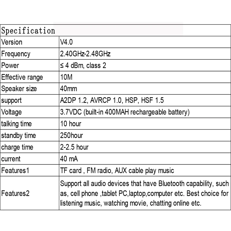 Foldable Wireless Headphones Bluetooth Headset Adjustable Stereo Earphones with Mic TF Card MP3 Play for Mobile Phone
Foldable Wireless Headphones Bluetooth Headset Adjustable Stereo Earphones with Mic TF Card MP3 Play for Mobile Phone