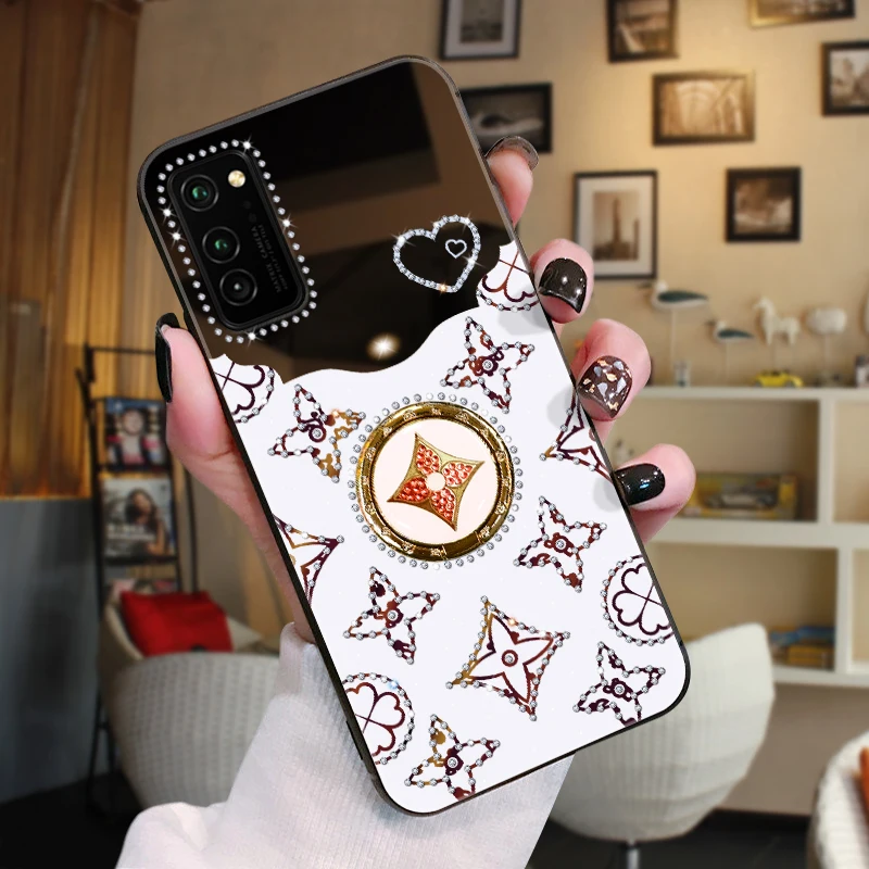 

Luxury Love Heart Diamond Stent With Mirror Phone Case For Honor 20 30 S Pro For V30 Pro 8X 9X X10 Fashion Cover