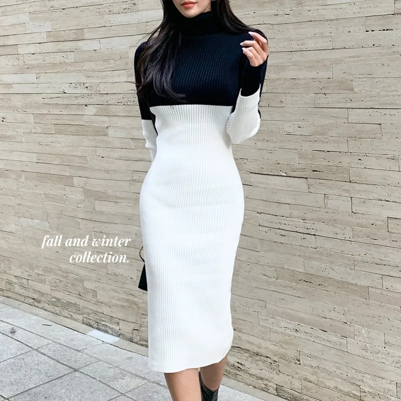 New Arrival Korean Style Spring Winter Women's Contrast Color Knitted Elegant Sweater Dress Bodycon Elastic Slim Pencil Dresses
New Arrival Korean Style Spring Winter Women's Contrast Color Knitted Elegant Sweater Dress Bodycon Elastic Slim Pencil Dresses
