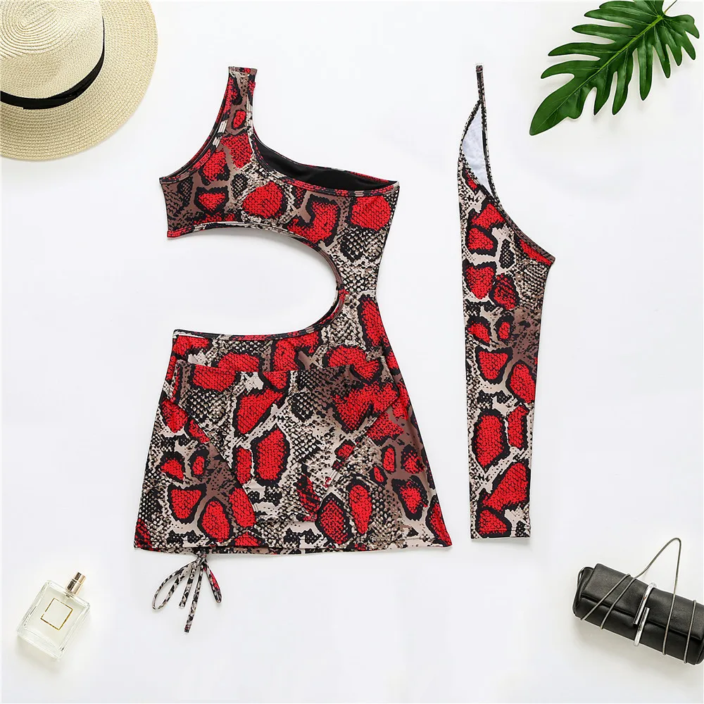 Snake Skin Print Women's Suit One Shoulder Padded Beach Dress and Bottom 2 Piece Bikinis 2021 Woman Beachwear Swimsuit 
Snake Skin Print Women's Suit One Shoulder Padded Beach Dress and Bottom 2 Piece Bikinis 2021 Woman Beachwear Swimsuit
