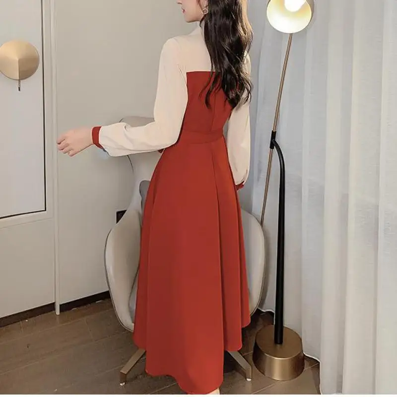 Women Dress Plus Size Spring Fashion V-neck A-line Knee-length Sashes Bow Decoration Splicing Long Sleeve 2021
Women Dress Plus Size Spring Fashion V-neck A-line Knee-length Sashes Bow Decoration Splicing Long Sleeve 2021