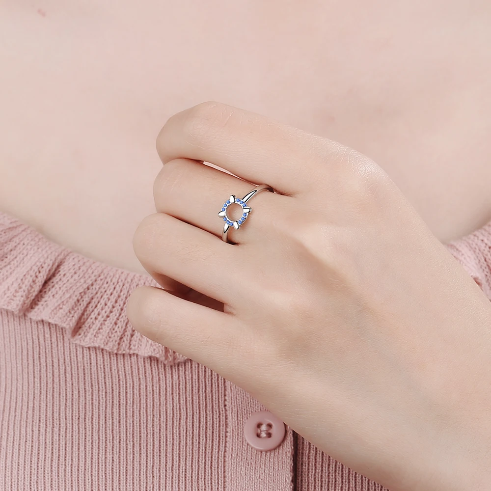 925 Sterling Silver New Woman Fashion Jewelry High Quality Blue Crystal Zircon Hollow Ring Adjustable Size Open Ring 
925 Sterling Silver New Woman Fashion Jewelry High Quality Blue Crystal Zircon Hollow Ring Adjustable Size Open Ring