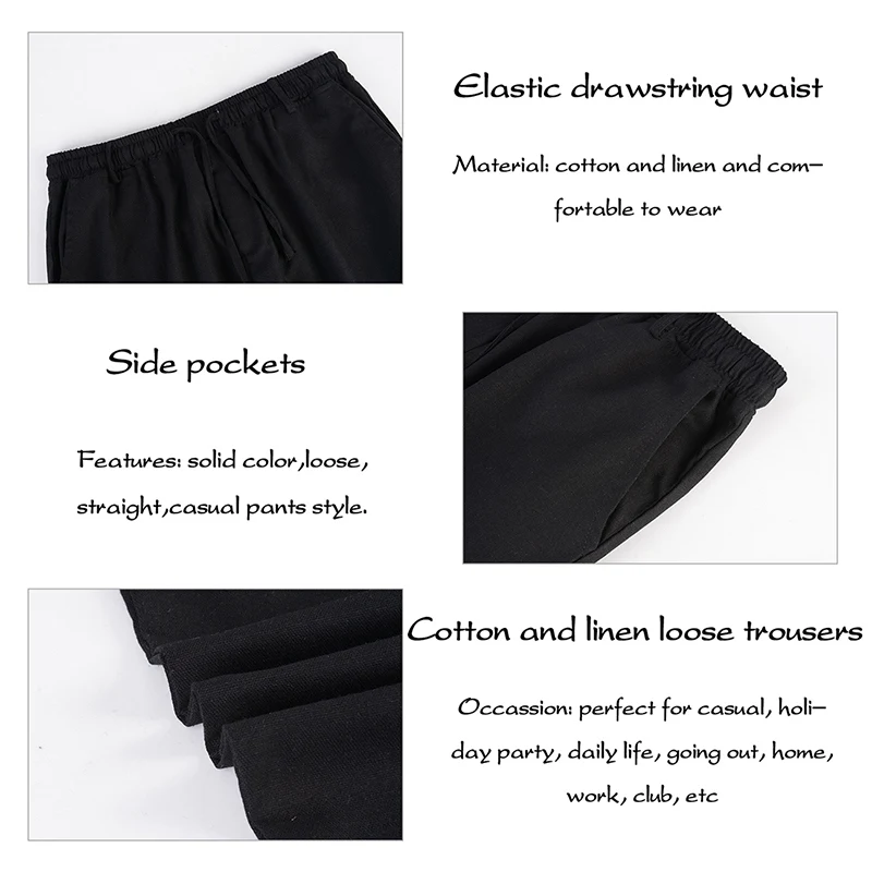 Laamei Men Pants Linen Drawstring Flax Pants Straight Full Length Solid Linen Cotton Linen Soft Home Men's Trousers Black Pants
Laamei Men Pants Linen Drawstring Flax Pants Straight Full Length Solid Linen Cotton Linen Soft Home Men's Trousers Black Pants
