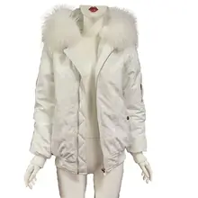 Camouflage White Baseball Uniform Faux Fur Jacket For Lady Real Raccoon Fur Collar Can Be Removable S-4XL