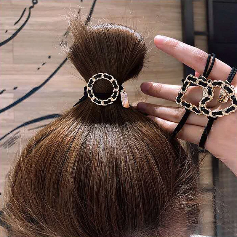 

New Simple Geometric Peach Heart Rope Female Net Red Ins Headdress Hair Ring Simple Ball Hair Rope Coil Hair Rubber Band