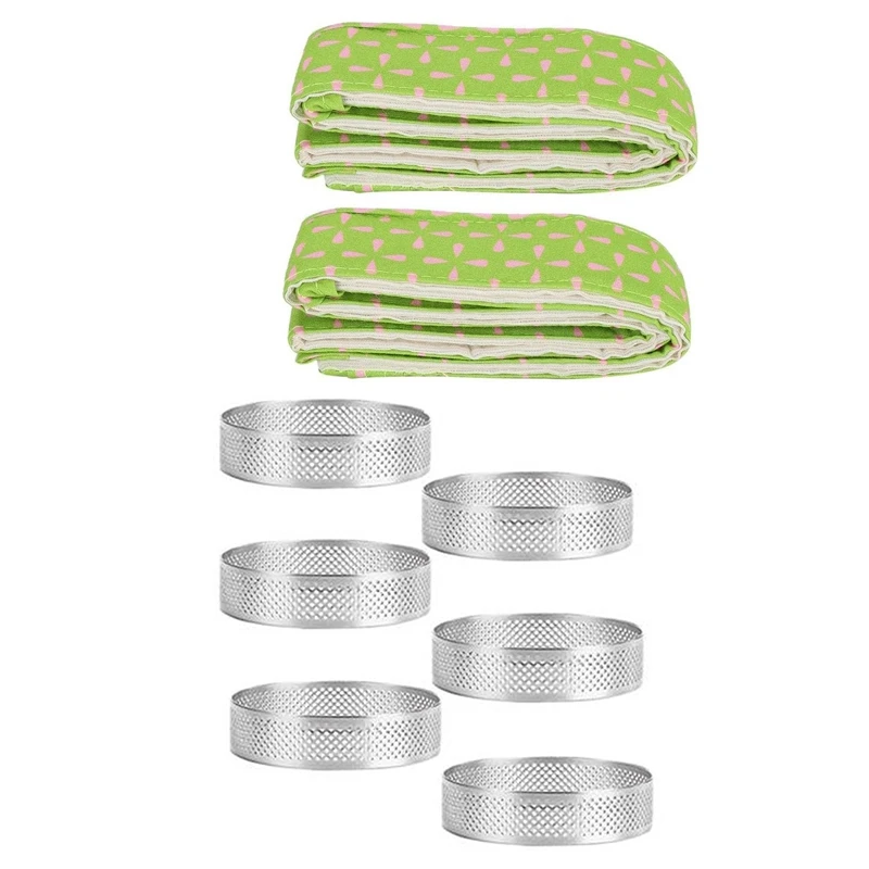 6Pcs Mini Tart Ring Stainless Steel Tartlet Mold With 2Pcs Bake Even Cake Strips,Cake Pan Strips The Pan During Baking
6Pcs Mini Tart Ring Stainless Steel Tartlet Mold With 2Pcs Bake Even Cake Strips,Cake Pan Strips The Pan During Baking