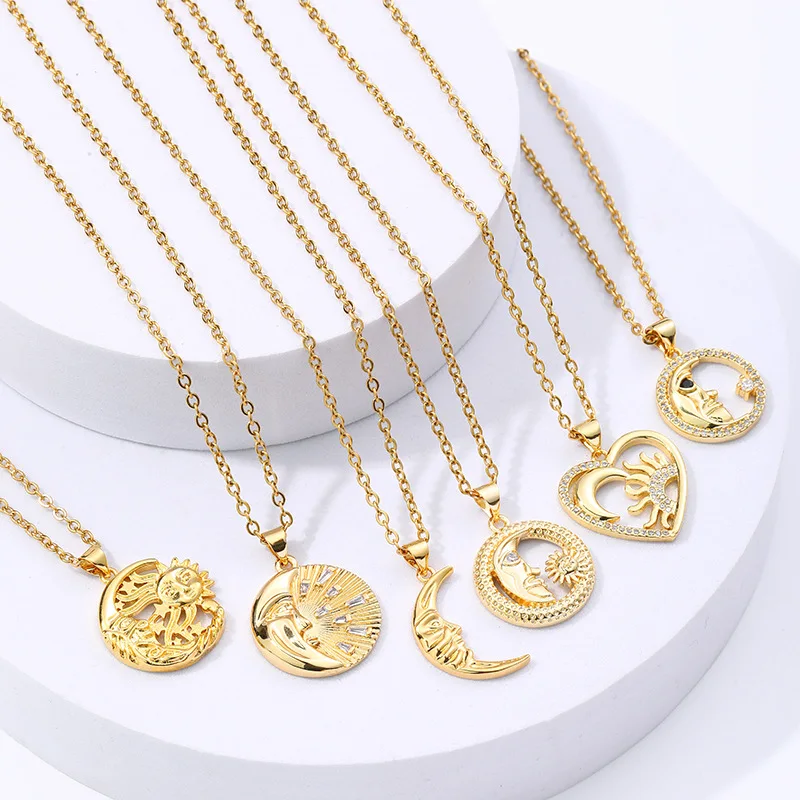 Retro Fashion Golden Necklace Sun Moon Pendant Stainless Steel Chain Necklace Copper Inlaid Zircon Girlfriends Couple Necklace
Retro Fashion Golden Necklace Sun Moon Pendant Stainless Steel Chain Necklace Copper Inlaid Zircon Girlfriends Couple Necklace