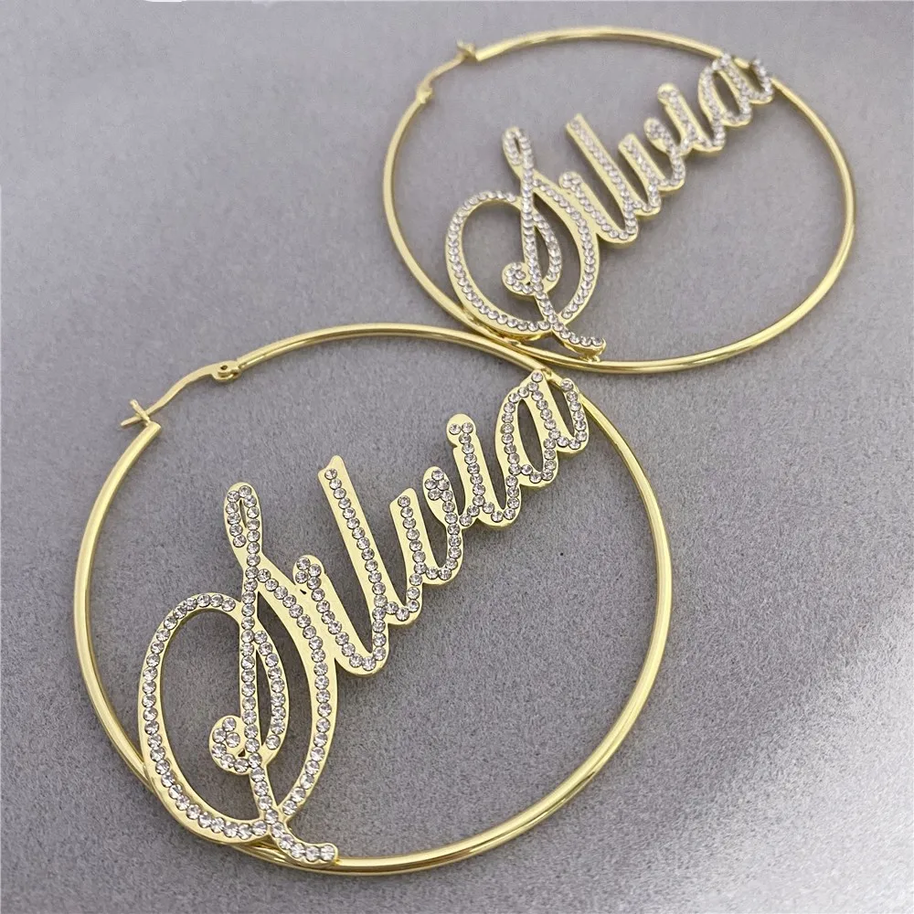 Custom Name Earrings Custom Bling Bling Hoop Earring with Diamond Personality Jewelry for Women Christmas Gifts gold earrings
Custom Name Earrings Custom Bling Bling Hoop Earring with Diamond Personality Jewelry for Women Christmas Gifts gold earrings