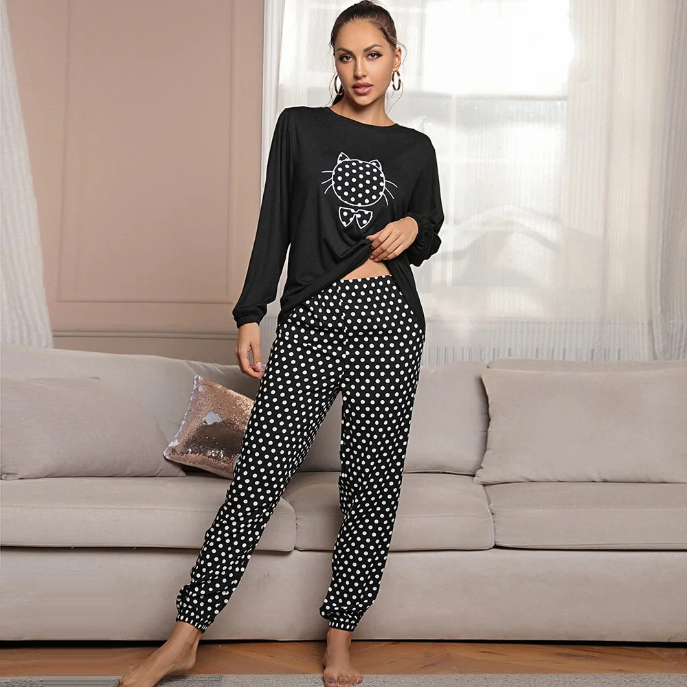 Домашний сервис, женский топ с круглым вырезом и длинными рукавами с мультяшным принтом, брюки в горошек, пижама, костюм из двух предметов Rm *
Домашний сервис, женский топ с круглым вырезом и длинными рукавами с мультяшным принтом, брюки в горошек, пижама, костюм из двух предметов Rm *