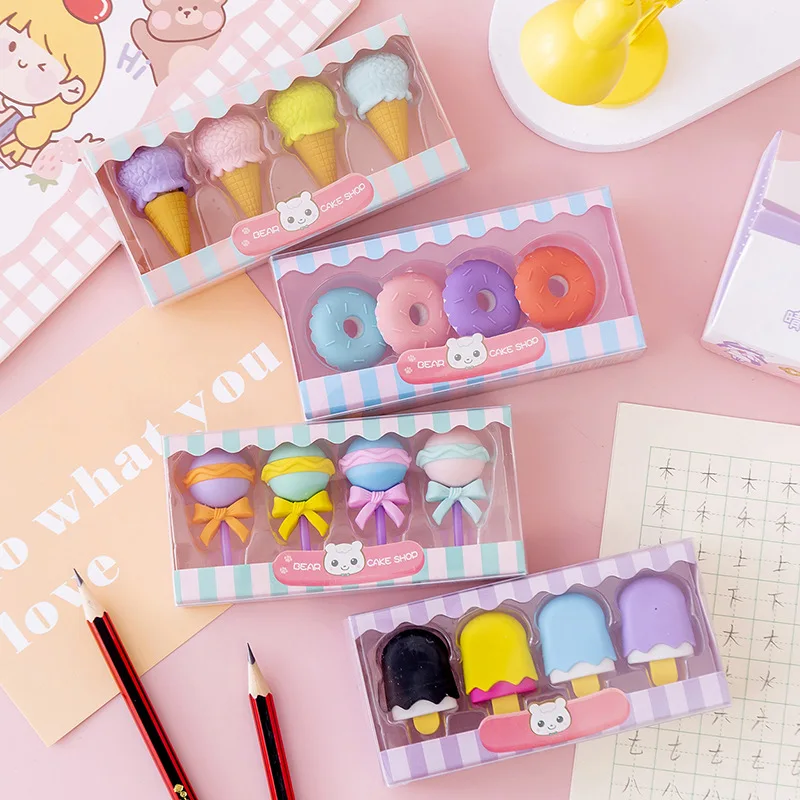 4 Pcs/Lot Cute Ice Cream Dessert Lolipop Eraser Material Escolar Kawaii Stationery School Supplies Papelaria Gift For Student
4 Pcs/Lot Cute Ice Cream Dessert Lolipop Eraser Material Escolar Kawaii Stationery School Supplies Papelaria Gift For Student