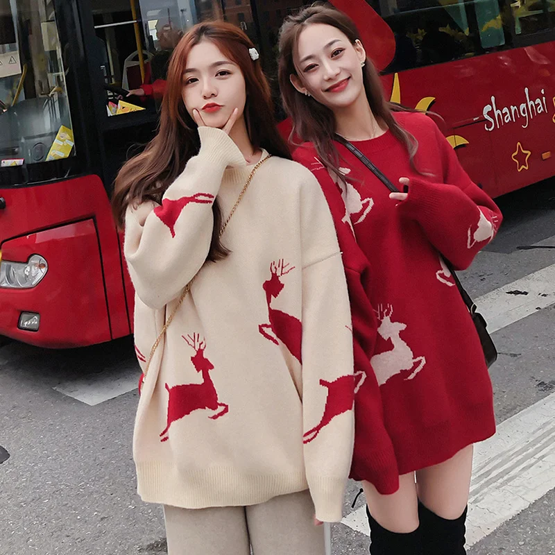 Casual Loose Red Deer Sweater Woman korean sisters Sweet Christmas Pullovers Femme Long Sleeve Simple Sueter Mujer red knitted
Casual Loose Red Deer Sweater Woman korean sisters Sweet Christmas Pullovers Femme Long Sleeve Simple Sueter Mujer red knitted