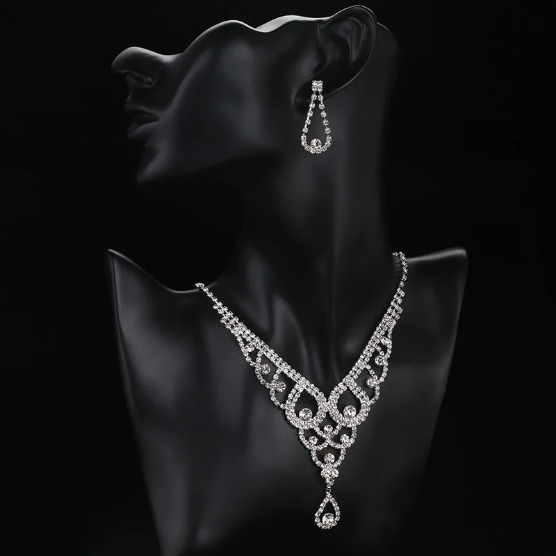 DSHOU176 блестящий набор для невесты в виде капли воды, Кристальное ожерелье, серьги, комплект из 2 предметов, свадебные модные украшения 
DSHOU176 блестящий набор для невесты в виде капли воды, Кристальное ожерелье, серьги, комплект из 2 предметов, свадебные модные украшения