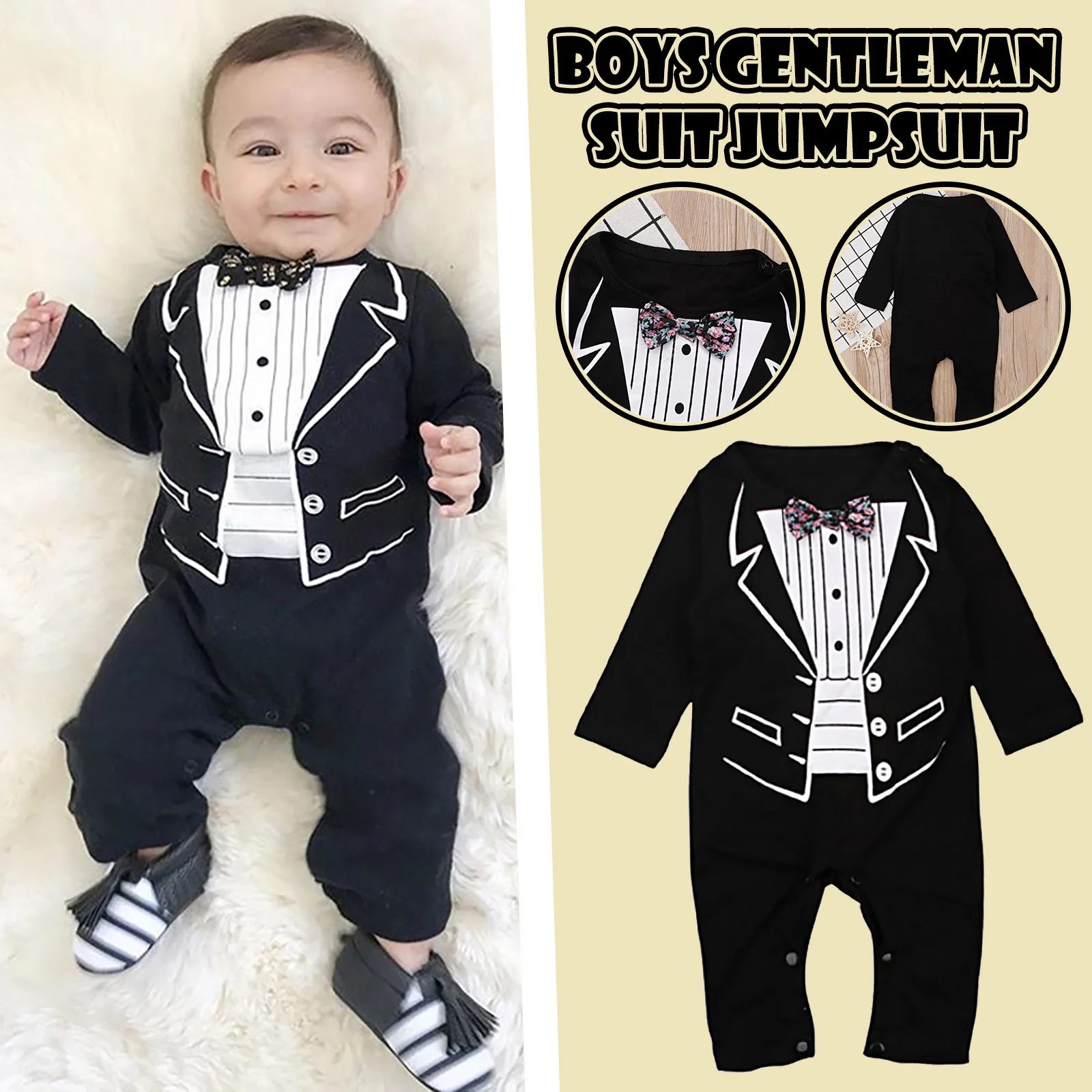 Baby Boy Clothes Long Sleeve Gentleman Outfit Bow-Knot Tie Print Baby Clothes New Born Casual Jumpsuit комбинезон для малышей E1
Baby Boy Clothes Long Sleeve Gentleman Outfit Bow-Knot Tie Print Baby Clothes New Born Casual Jumpsuit комбинезон для малышей E1