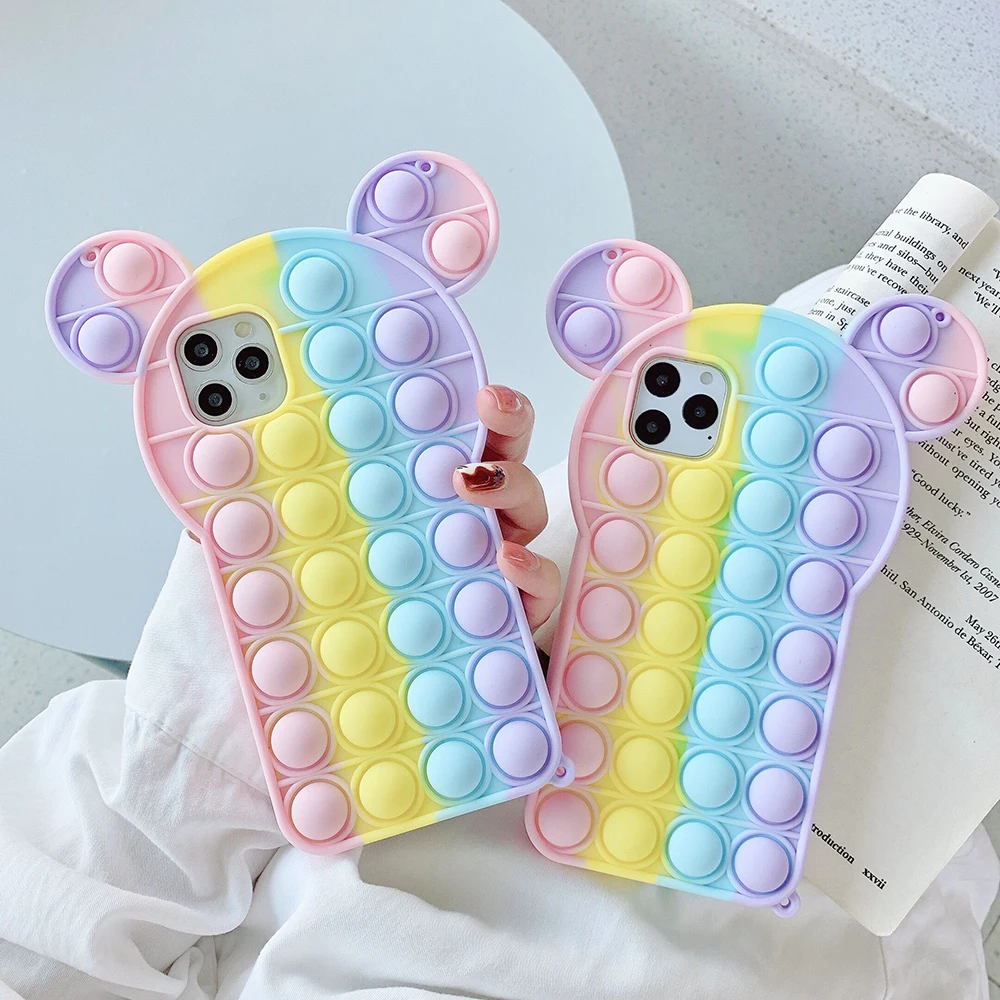 

Fidget Toys Push Bubble Silicone Case For Samsung Galaxy A71 Note 9 10 Pro 20 S9 S20 S21 Plus Ultra Rainbow Beans Soft Cover